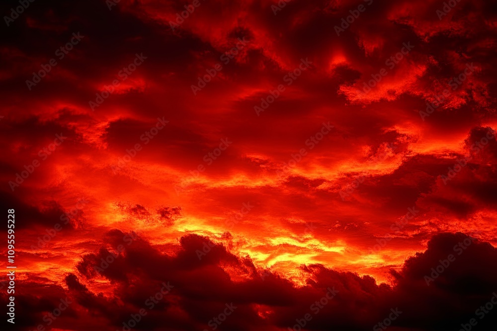 Dramatic Red Sky with Dark Ominous Clouds Fiery Sunset Background for Fantasy and Horror Concepts Dramatic Red Sky with Dark Ominous Clouds Fiery Sunset Background for Fantasy and Horror Concepts
