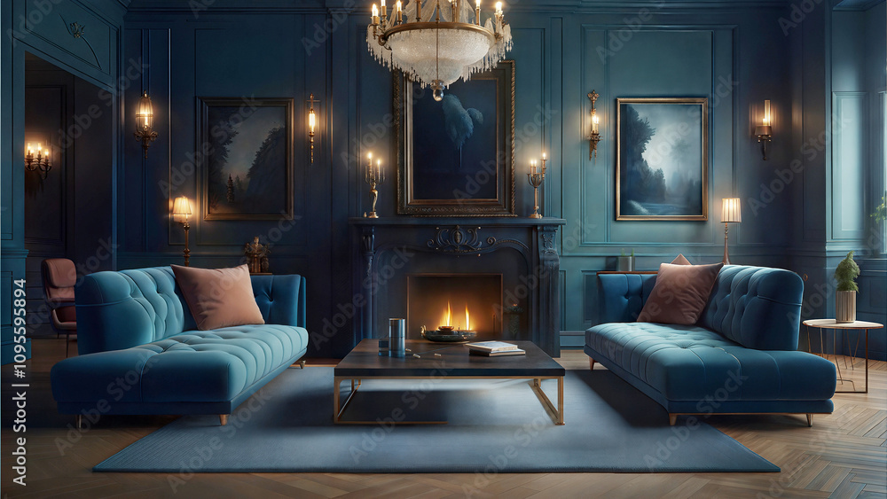 Fototapeta premium living room cold colors luxury incredibly detailed (1)