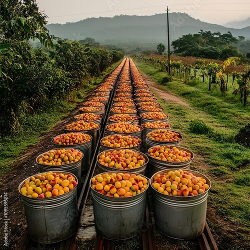 enourmous verstion of empty aluminum process food storing can stand straight on affrican sawana land on the center photo