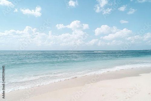 Beach Scene with Turquoise Waters White Sand Bright Sky Relaxing Coastal Landscape