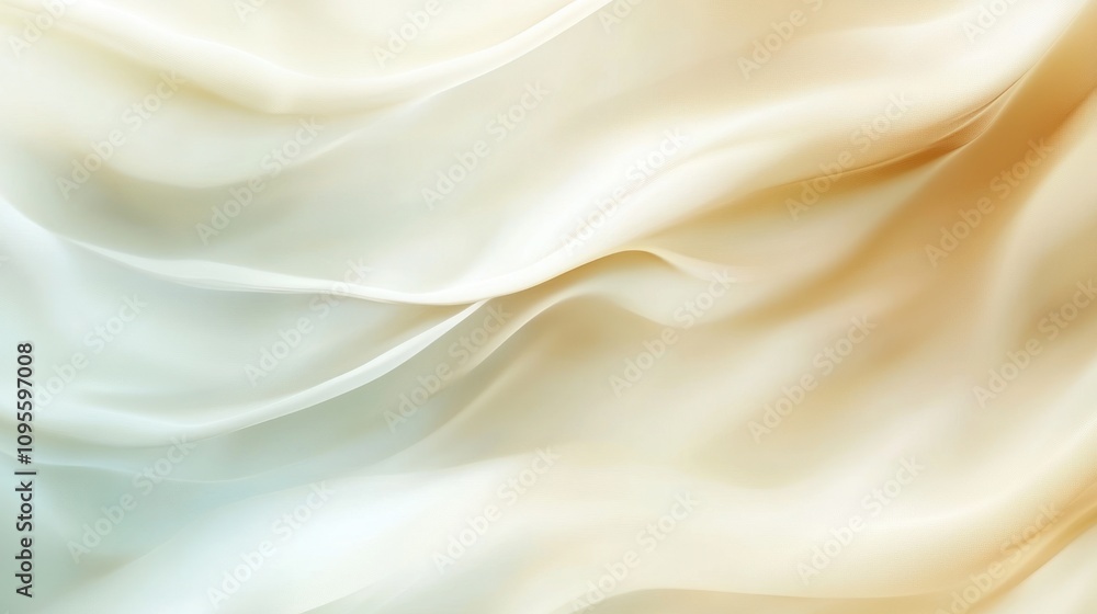 Fototapeta premium Close-up of smooth, flowing, ivory satin fabric with soft light.
