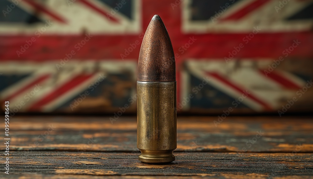 Naklejka premium British Flag Background with Ammunition Bullet