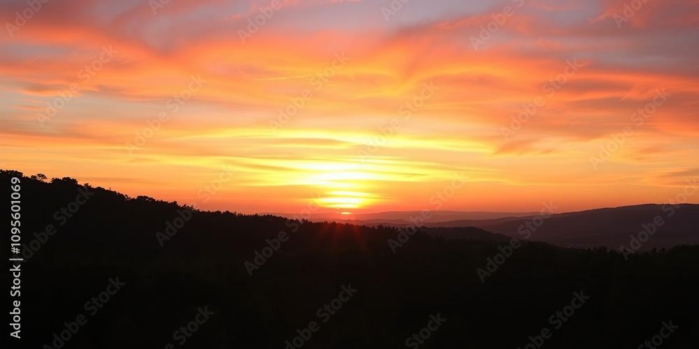Vibrant colors of a sunset over a tranquil forest, forest scenery, sunset colors Vibrant colors of a sunset over a tranquil forest, forest scenery, sunset colors