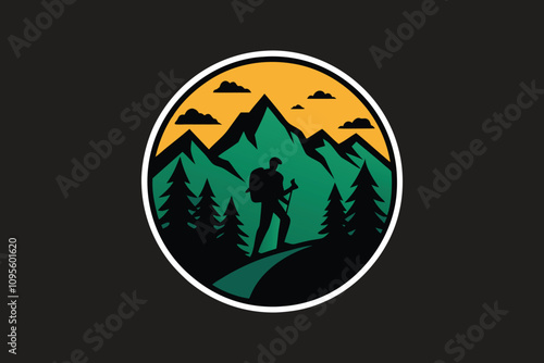 Mountain Hiking Adventure t-shirts Design_Outdoor Exploration Badge_Nature and Wilderness Icon, Vector illustration photo