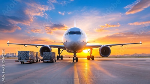 Cargo Plane Pilot Overseeing Loading of Goods at Industrial Airport at Sunset