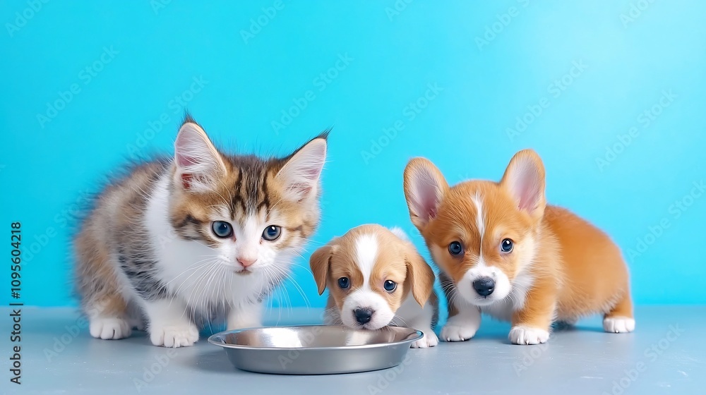 Vet Feeding Adorable Kitten and Puppy in Cozy Recovery Room with Soft Lighting Vet Feeding Adorable Kitten and Puppy in Cozy Recovery Room with Soft Lighting