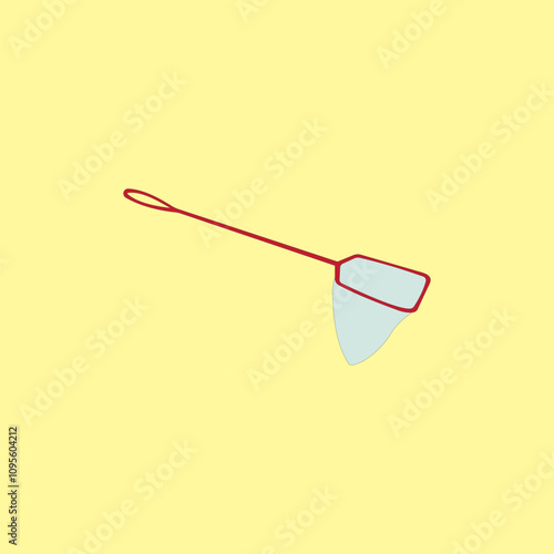 Fish scoop vector illustration on yellow background. Fishing equipment