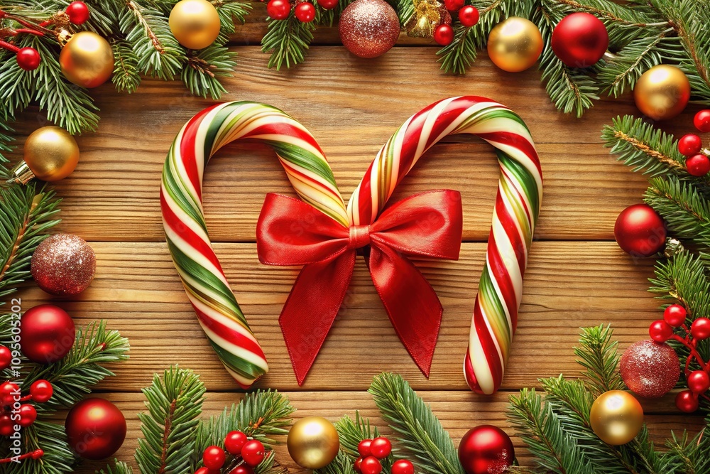 Celebrate Christmas and New Year with a festive candy cane border featuring stripes and a ribbon. Celebrate Christmas and New Year with a festive candy cane border featuring stripes and a ribbon.