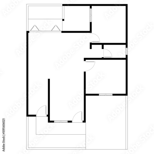 Black and White floor plan of a modern unfurnished house for your design. Suburban house vector blueprint. Architectural background.