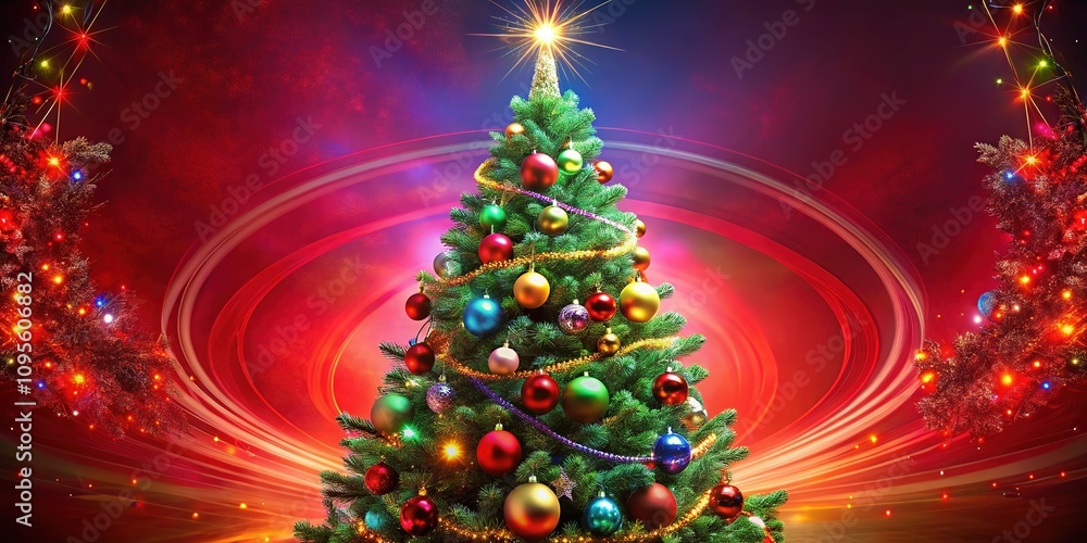 Dreamlike holiday decor: a towering red Christmas tree, surreal and enchanting. Dreamlike holiday decor: a towering red Christmas tree, surreal and enchanting.