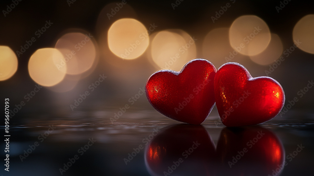 Romantic red hearts symbolize love and affection on Valentine's Day evening Romantic red hearts symbolize love and affection on Valentine's Day evening
