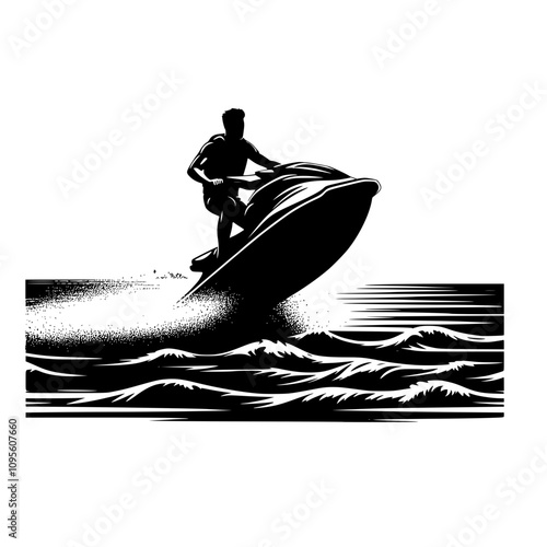 man riding jet ski  silhouette