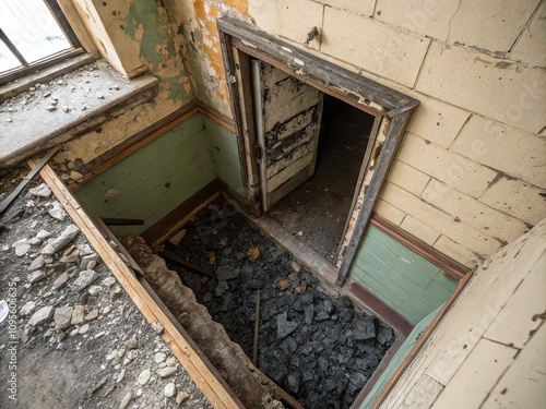 Forgotten school, gaping hearth, Minnesota's ashes, a chilling scene. photo