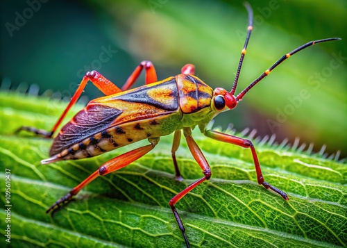 Insect Leptocorisa oratorius on leaf, rule of thirds guides eye. photo