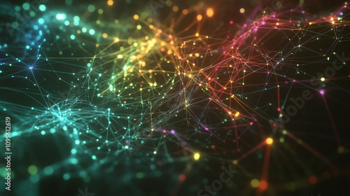 Wallpaper Mural A visual representation of data flow through an AI network, with lines and nodes glowing in different colors. Torontodigital.ca