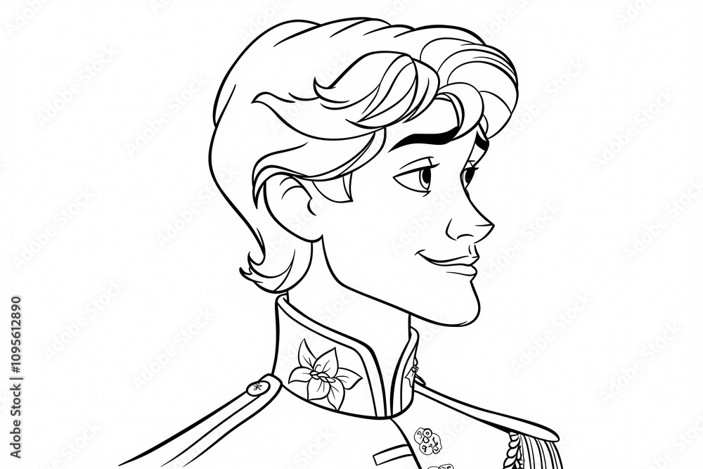 A charming animated prince character, featuring stylized hair and a royal outfit, ideal for coloring and creative expression. A charming animated prince character, featuring stylized hair and a royal outfit, ideal for coloring and creative expression.