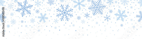 Christmas blue snowflake seamless border banner, vector illustration.