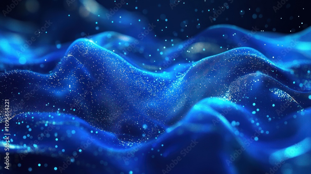 Obraz premium Abstract blue waves with sparkling particles.