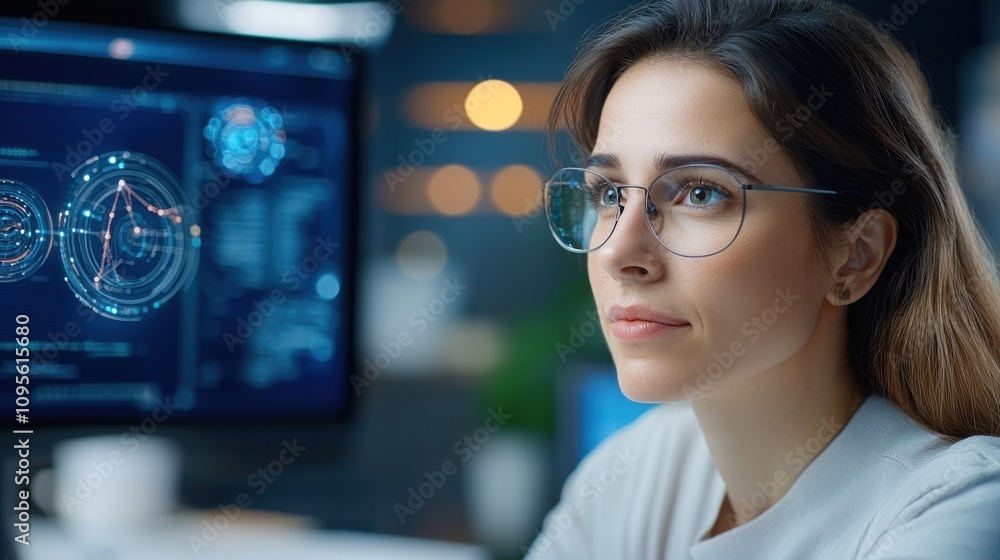 Data Scientist Analyzing Information in Modern Workspace Data Scientist Analyzing Information in Modern Workspace