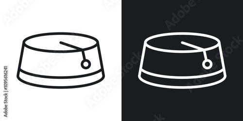 Fez hat icon set in blackthin line style.