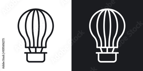 Hot air balloon icon set in blackthin line style.