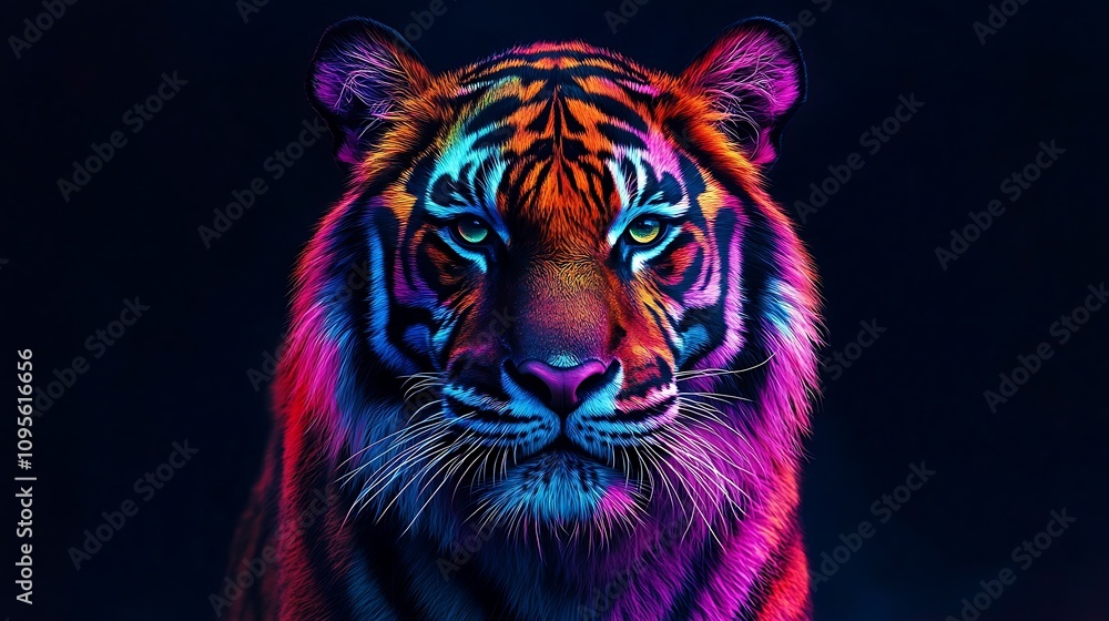 Vivid tiger portrait nature digital art dark background close-up Vivid tiger portrait nature digital art dark background close-up