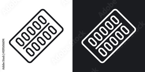 Blister drug pack icon set in blackthin line style.