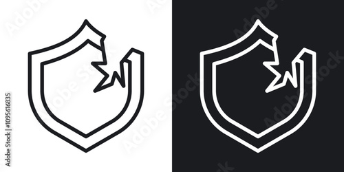 Broken shield icon set in blackthin line style.