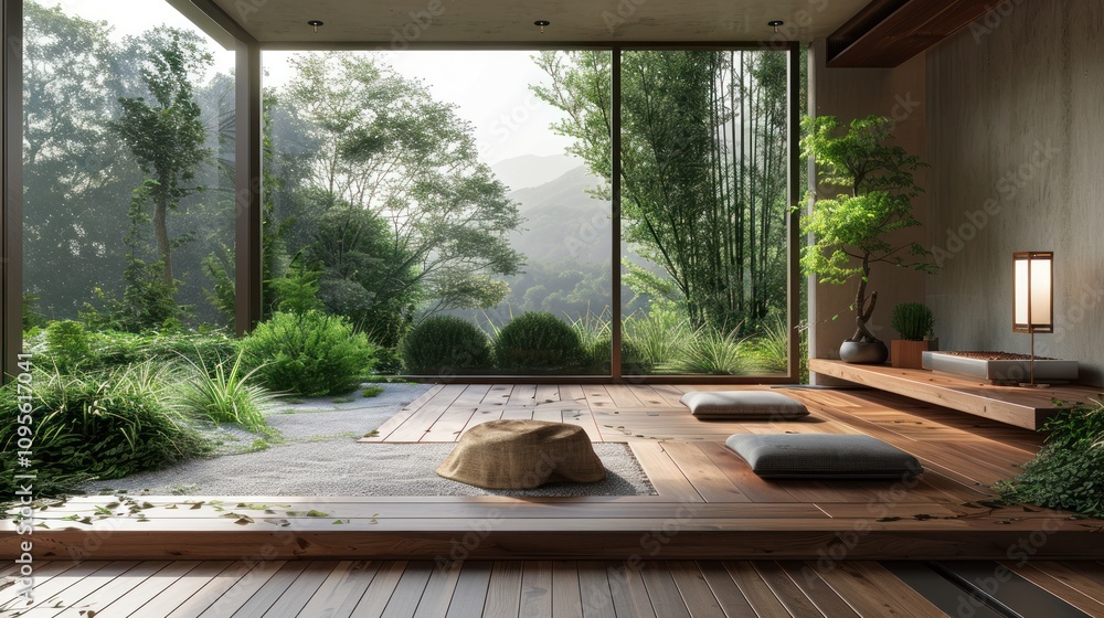 A serene indoor space blending nature with minimalist design. A serene indoor space blending nature with minimalist design.