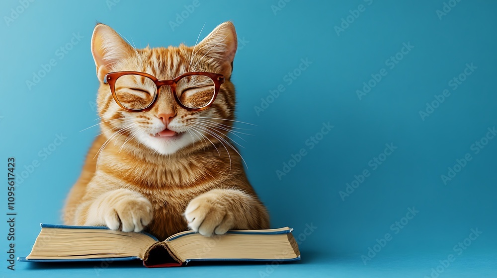 Playful cat reading a book home pet photography indoor cute concept Playful cat reading a book home pet photography indoor cute concept