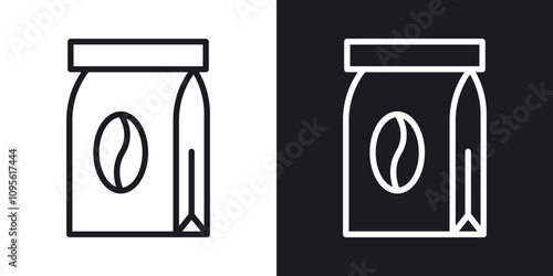 Coffee paper bag icon set in blackthin line style.