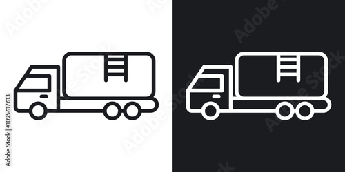 Fuel truck icon set in blackthin line style.