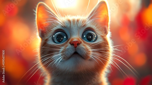 Curious cat captured in close-up nature portrait vibrant whimsical