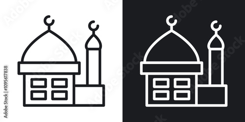 Mosque icon set in blackthin line style.