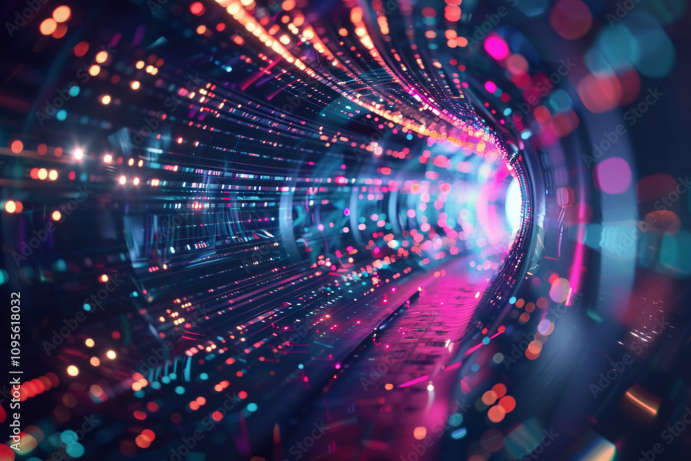 A vibrant abstract tunnel of colorful lights, creating a mesmerizing sense of depth and motion, with a futuristic glow. A vibrant abstract tunnel of colorful lights, creating a mesmerizing sense of depth and motion, with a futuristic glow.
