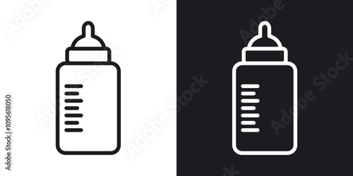 Baby milk bottle icon set in blackthin line style.