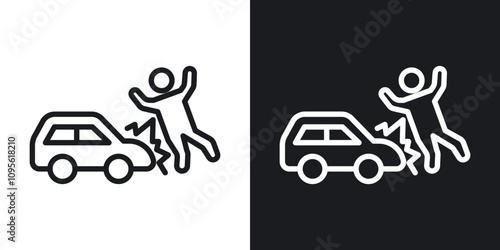 Car accident icon set in blackthin line style.