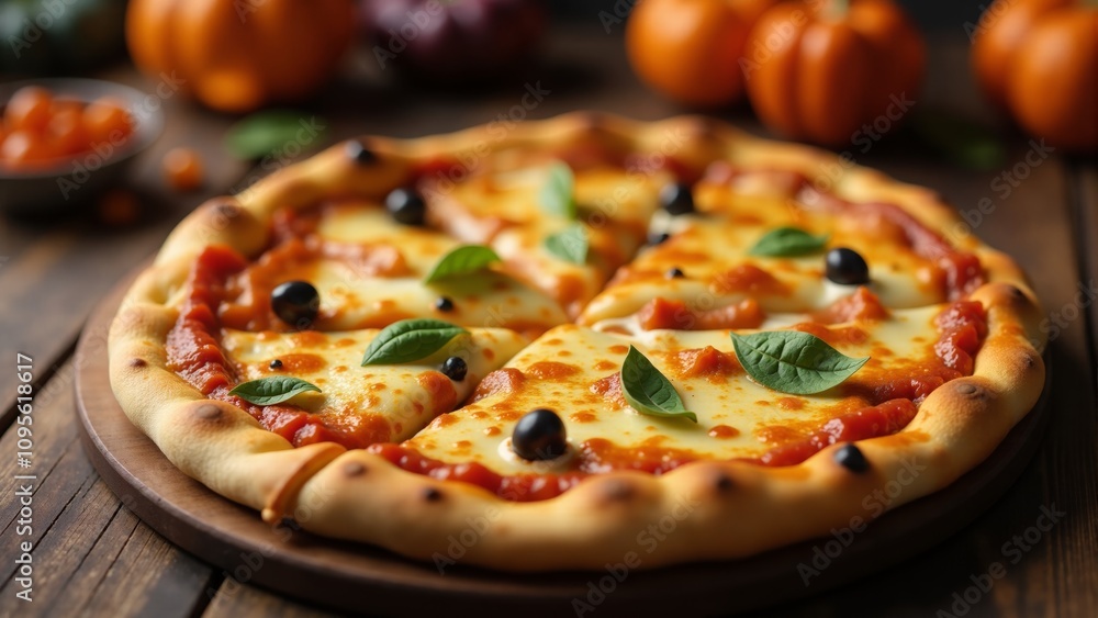 Deliciously crafted pizza topped with pepperoni and fresh basil, perfect for autumn gatherings Deliciously crafted pizza topped with pepperoni and fresh basil, perfect for autumn gatherings