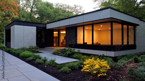 Modern Green House with Sleek Design and Natural Elements