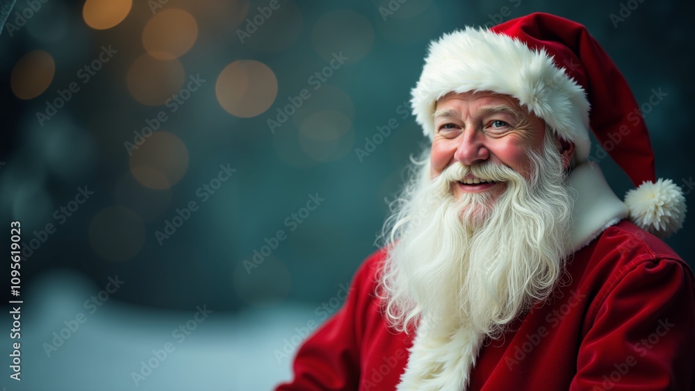 Joyful Santa Claus in festive attire shares warmth and cheer amidst sparkling holiday lights Joyful Santa Claus in festive attire shares warmth and cheer amidst sparkling holiday lights
