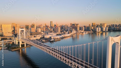 Wallpaper Mural tokyo city bay modern skyline aerial view drone of rainbow bridge with high-rise business buildings in the background at sunrise dawn Torontodigital.ca