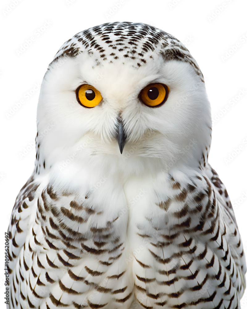 Obraz premium Portrait of a snowy owl isolated on transparent background