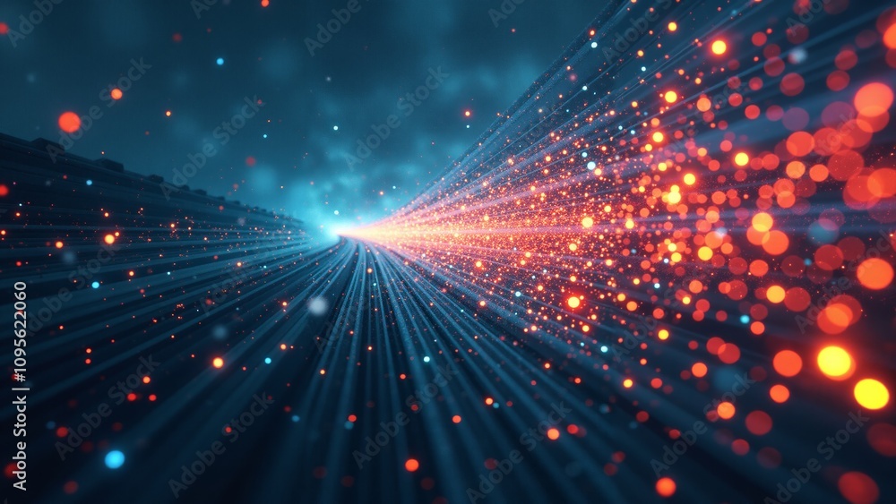 Obraz premium A stunning sunset lights up the horizon with warmth, piercing through vivid twilight clouds