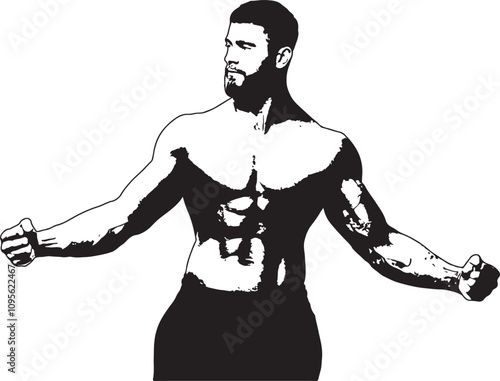 Vector Silhouette Collection: Clean and Bold Designs Handsome bodybuilder posing on white background, set of photos