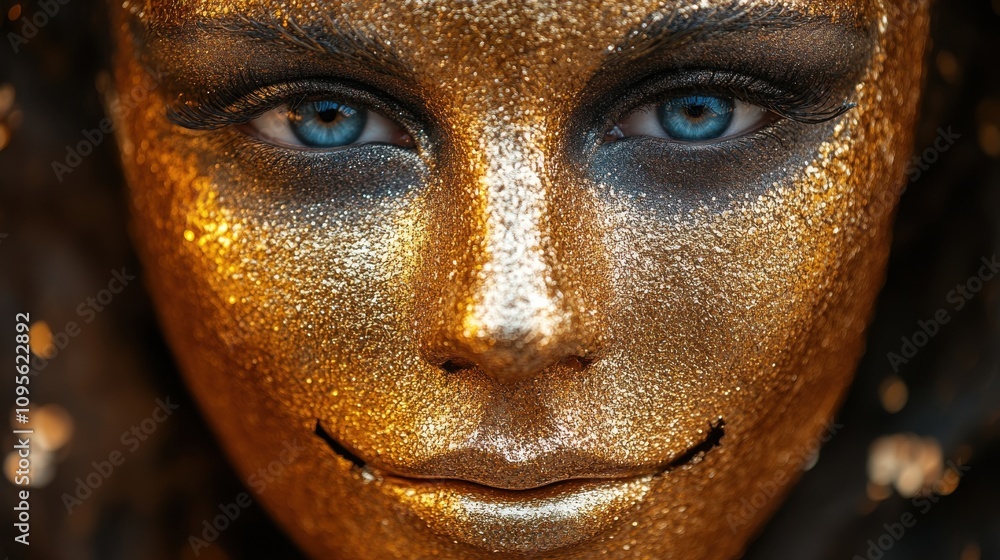 a gold mask with a smiling face a gold mask with a smiling face