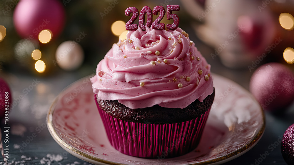 close up Festive cupcake on plate with close up Festive cupcake on plate with