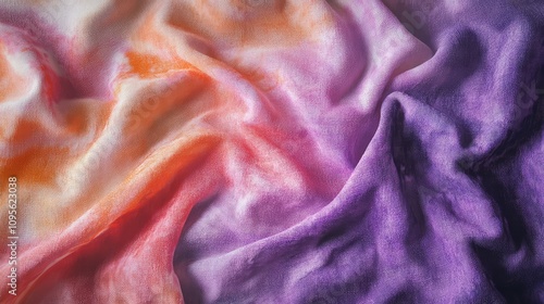 Vibrant Fabric Texture with Soft Gradient Colors in Shades of Orange, Pink, and Purple Ideal for Backgrounds, Textiles, and Creative Projects photo