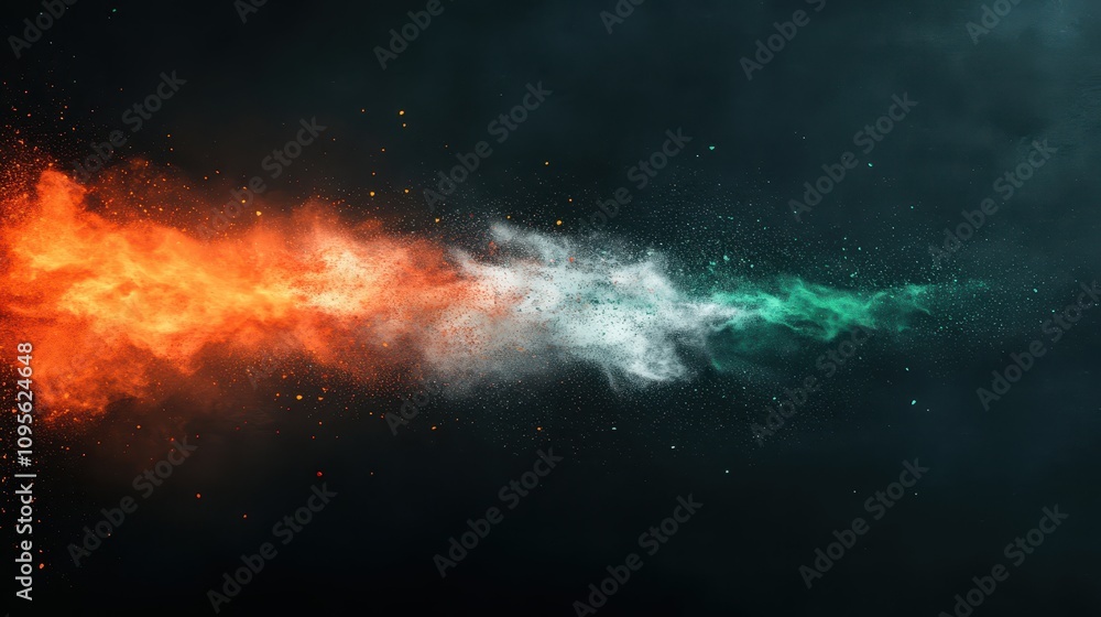 Abstract Orange and Teal Powder Explosion on Black Background Abstract Orange and Teal Powder Explosion on Black Background