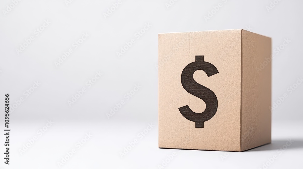 Cardboard Box with Dollar Sign, Finance, E commerce, and Business Concept Cardboard Box with Dollar Sign, Finance, E commerce, and Business Concept