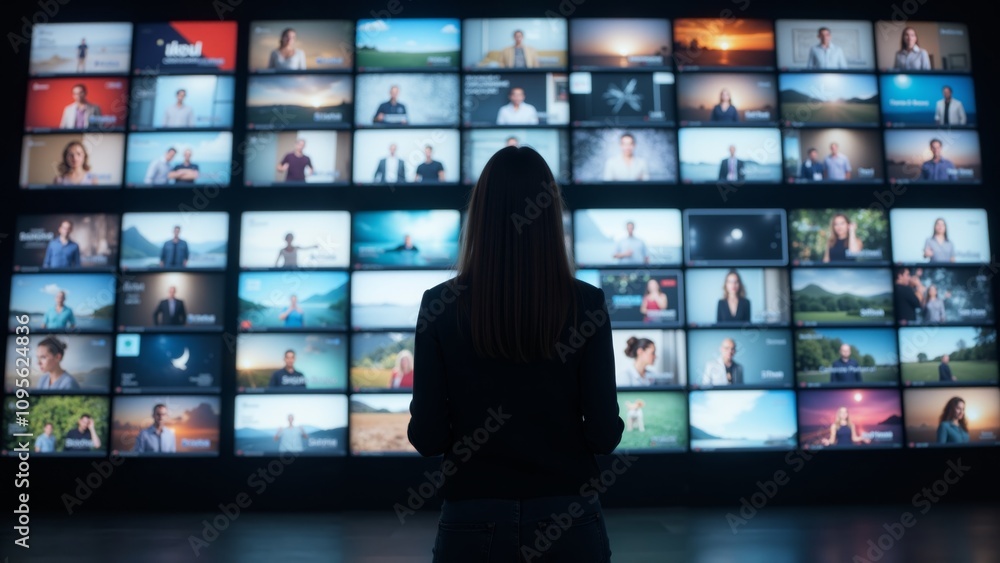 Exploring diverse narratives through a captivating digital display in a modern exhibition space Exploring diverse narratives through a captivating digital display in a modern exhibition space